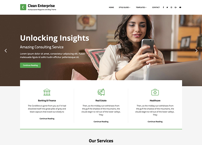 clean enterprise free business wordpress theme